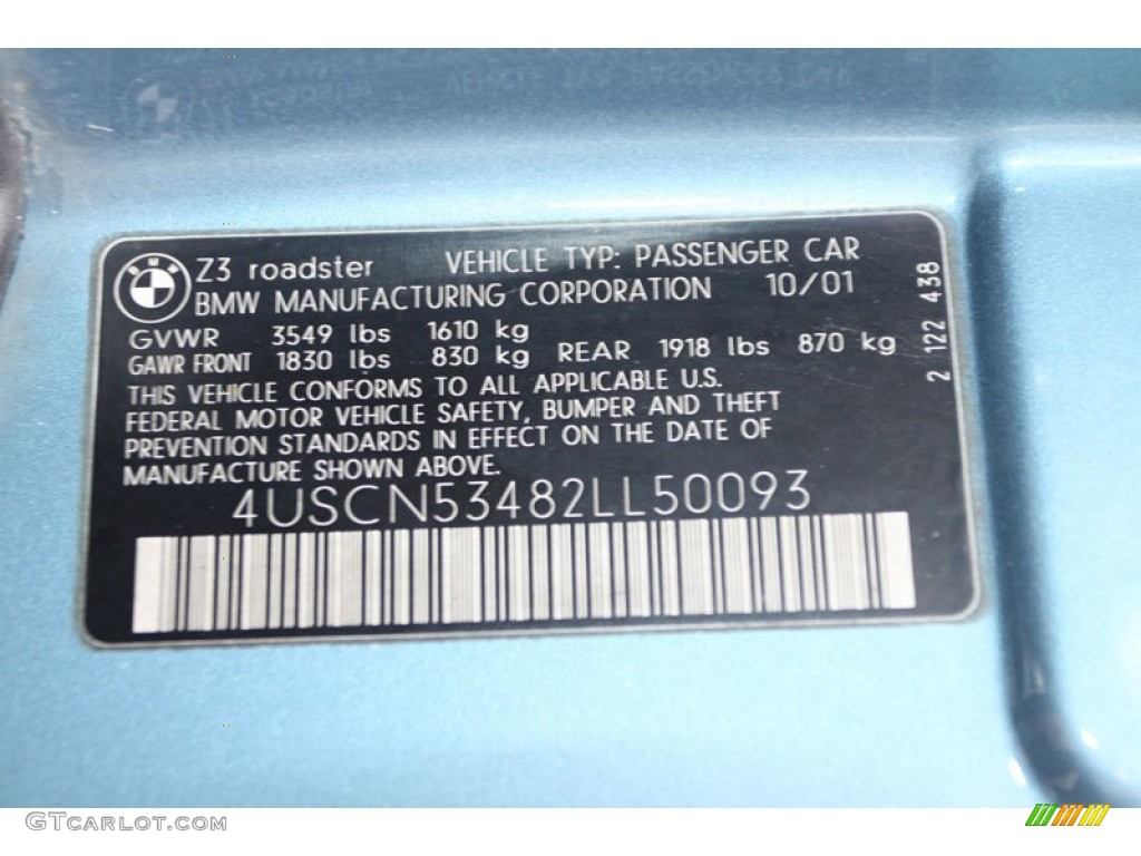 2002 BMW Z3 3.0i Roadster Info Tag Photos