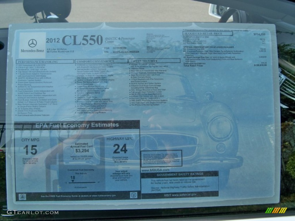 2012 Mercedes-Benz CL 550 4MATIC Window Sticker Photo #56053596