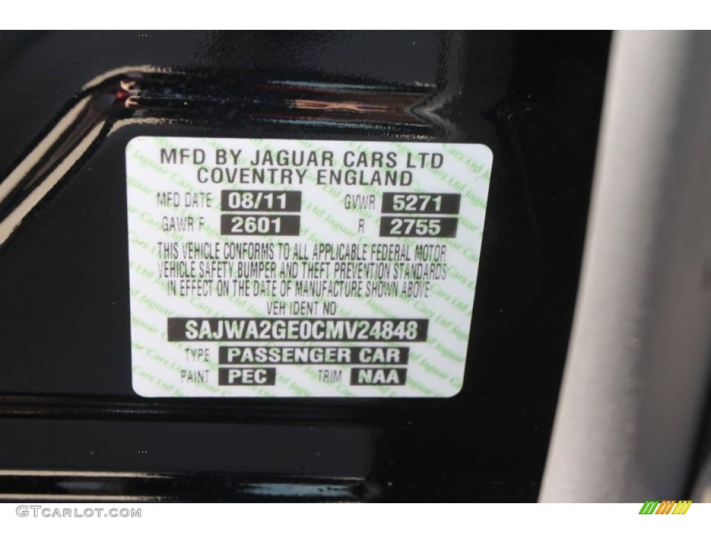 2012 XJ Color Code PEC for Ebony Photo #56055215