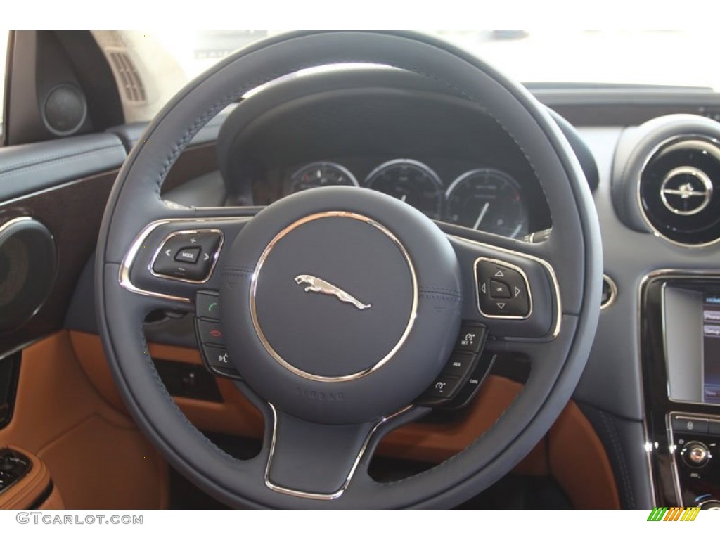 2012 Jaguar XJ XJL Supercharged London Tan/Navy Steering Wheel Photo #56055572