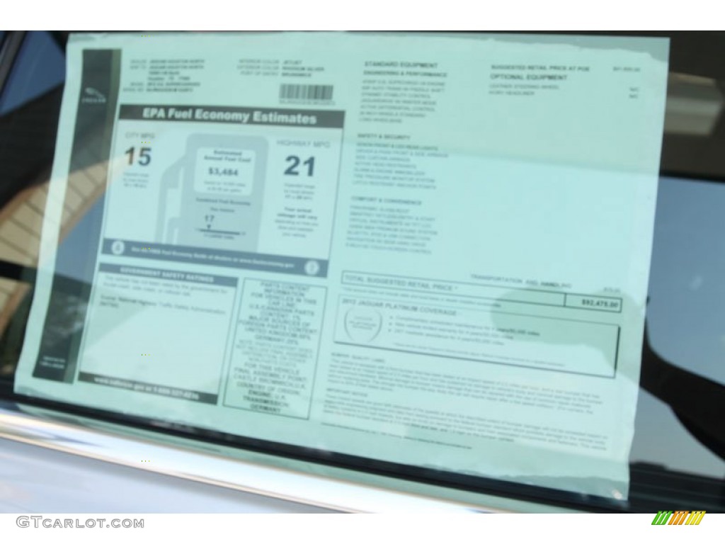 2012 Jaguar XJ XJL Supercharged Window Sticker Photo #56055881