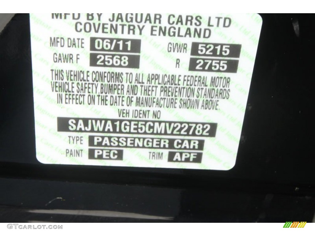 2012 XJ Color Code PEC for Ebony Photo #56056098