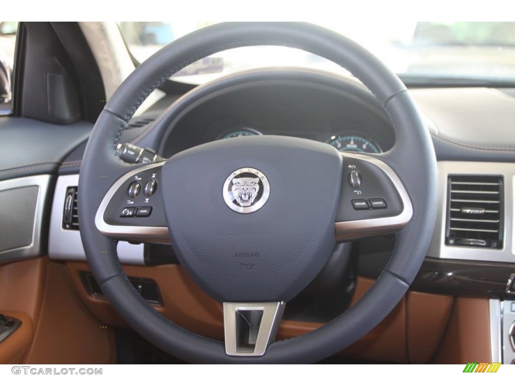 2012 Jaguar XF Supercharged London Tan/Navy Steering Wheel Photo #56056526