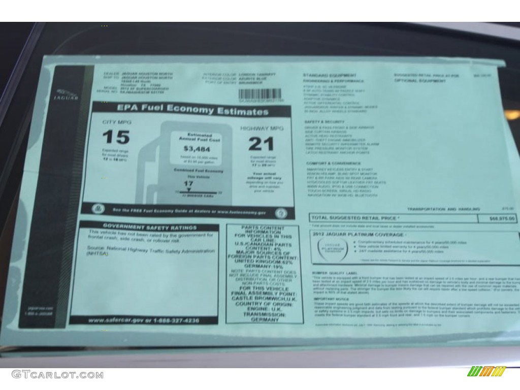 2012 Jaguar XF Supercharged Window Sticker Photo #56056631
