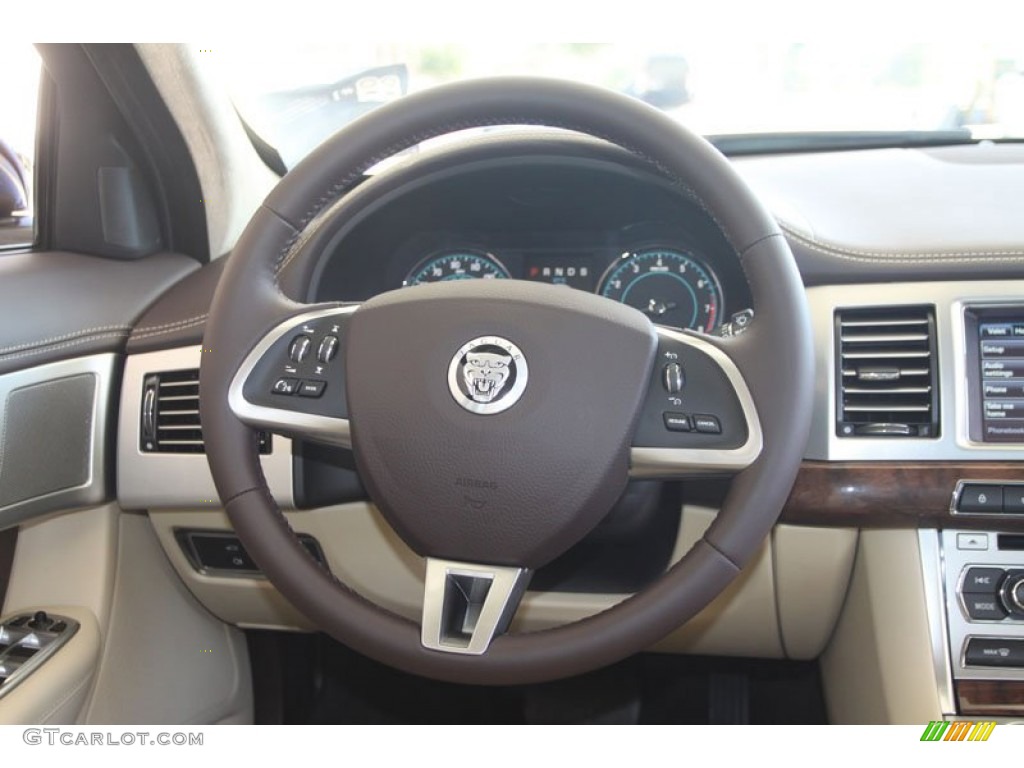 2012 Jaguar XF Portfolio Barley/Truffle Steering Wheel Photo #56057810