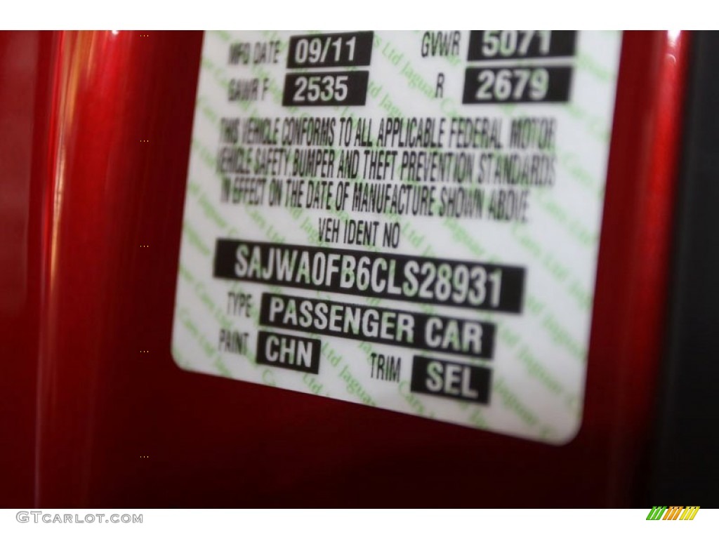2012 XF Color Code CHN for Claret Red Metallic Photo #56058143