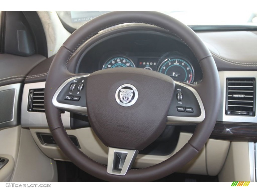 2012 Jaguar XF Portfolio Barley/Truffle Steering Wheel Photo #56058317