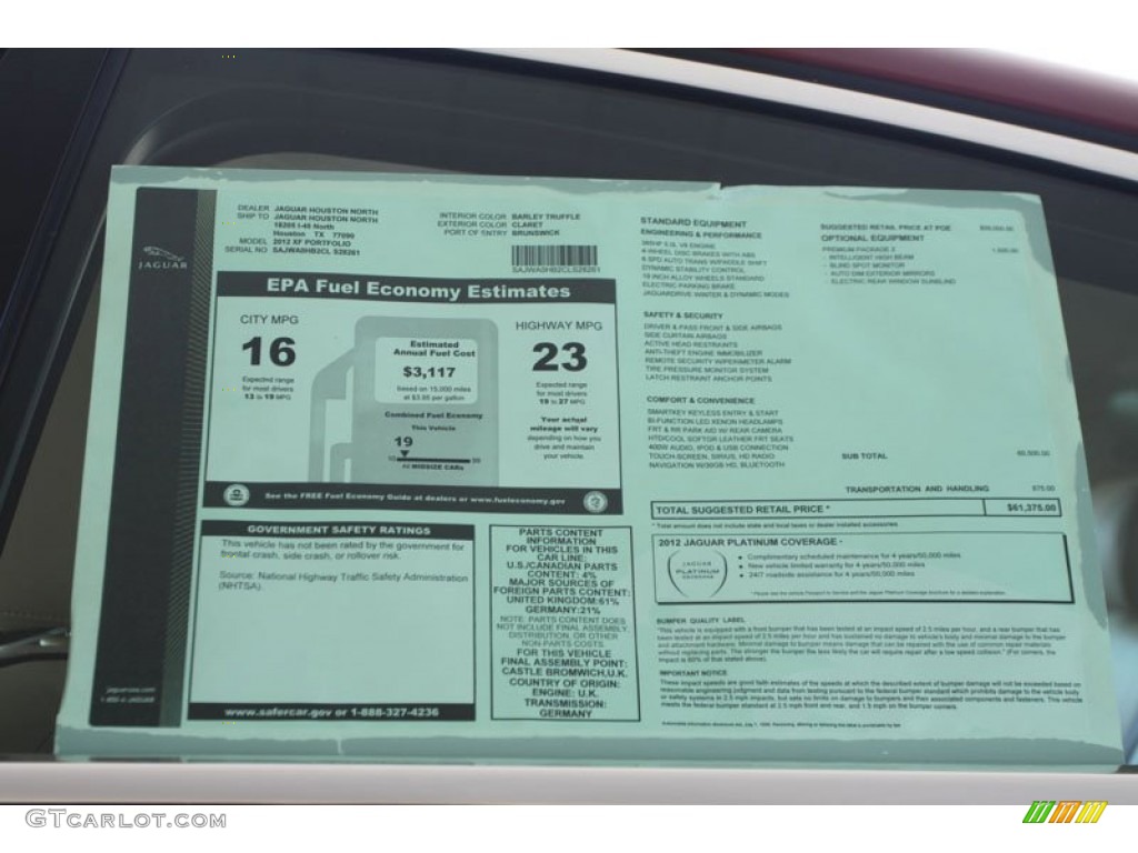 2012 Jaguar XF Portfolio Window Sticker Photo #56058395