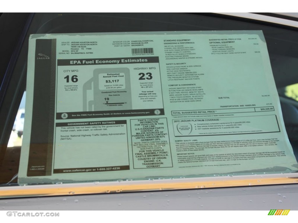 2012 Jaguar XF Standard XF Model Window Sticker Photo #56058800
