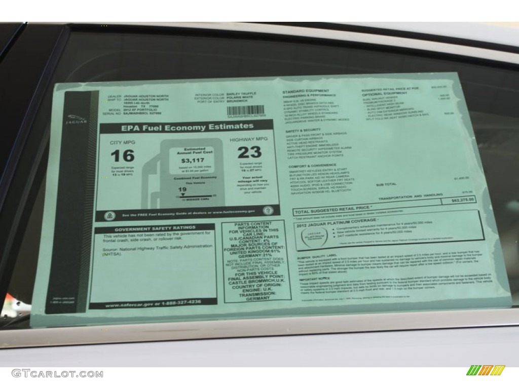 2012 Jaguar XF Portfolio Window Sticker Photo #56059345