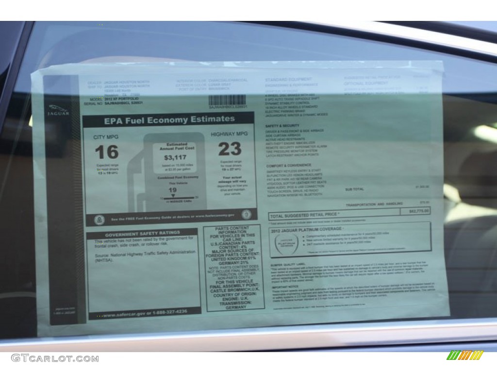 2012 Jaguar XF Portfolio Window Sticker Photo #56059553