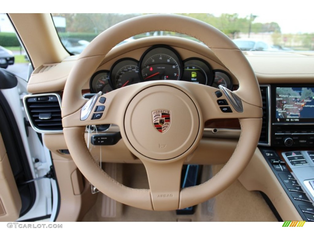 2012 Porsche Panamera 4 Luxor Beige Steering Wheel Photo #56060549