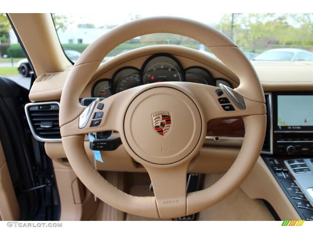 2012 Porsche Panamera 4 Luxor Beige Steering Wheel Photo #56061197
