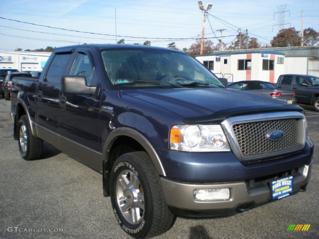 2005 F150 Lariat SuperCrew 4x4 - Medium Wedgewood Blue Metallic / Tan photo #3