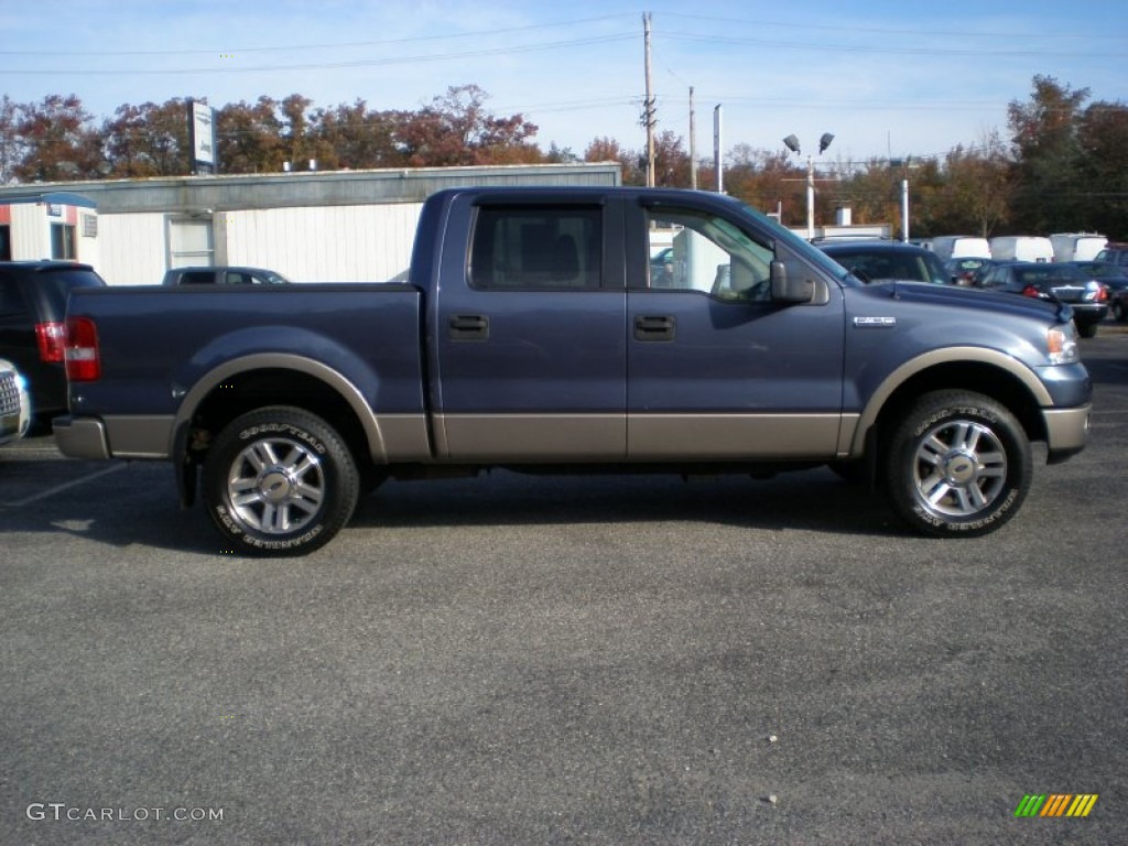 2005 F150 Lariat SuperCrew 4x4 - Medium Wedgewood Blue Metallic / Tan photo #4