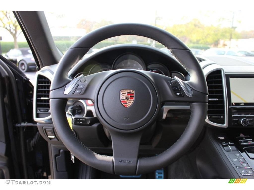 2012 Porsche Cayenne S Hybrid Black Steering Wheel Photo #56062668