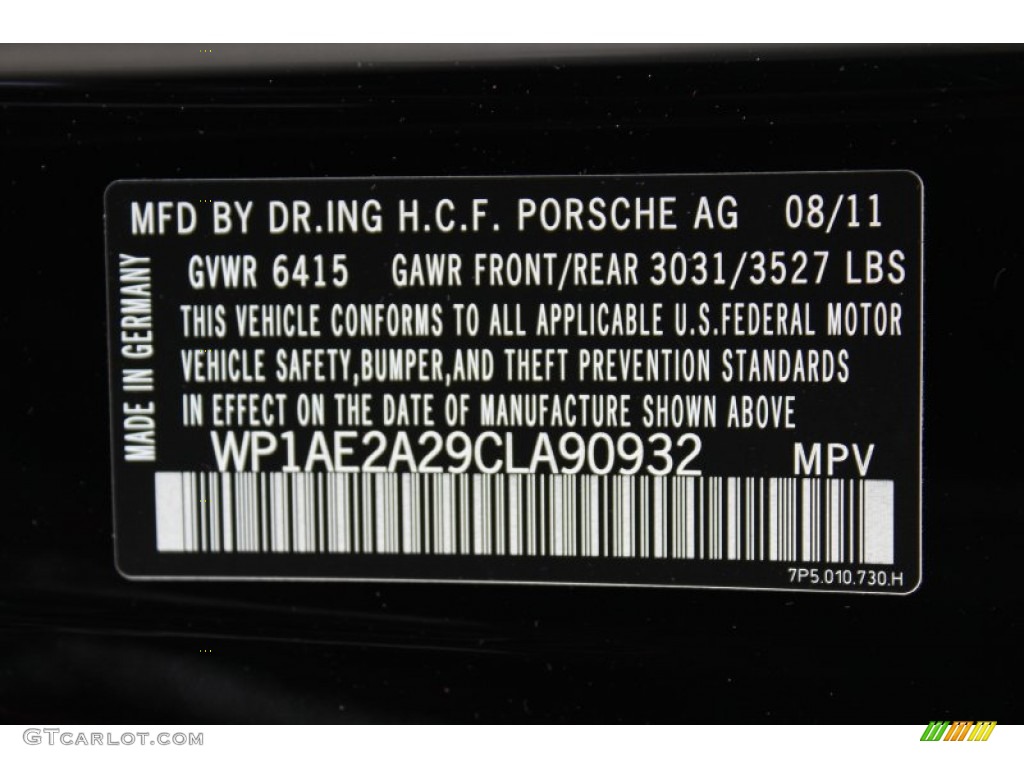 2012 Porsche Cayenne S Hybrid Info Tag Photo #56062838