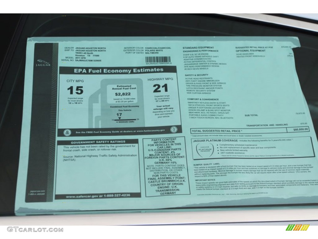2011 Jaguar XF XFR Sport Sedan Window Sticker Photo #56065334