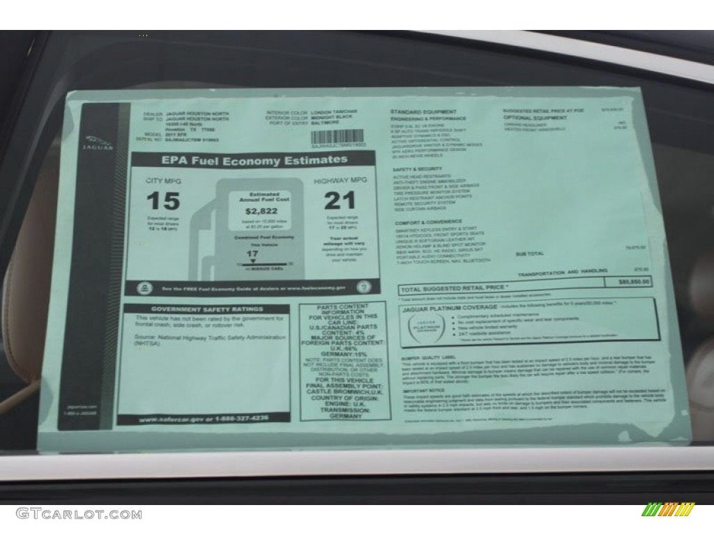2011 Jaguar XF XFR Sport Sedan Window Sticker Photo #56065560