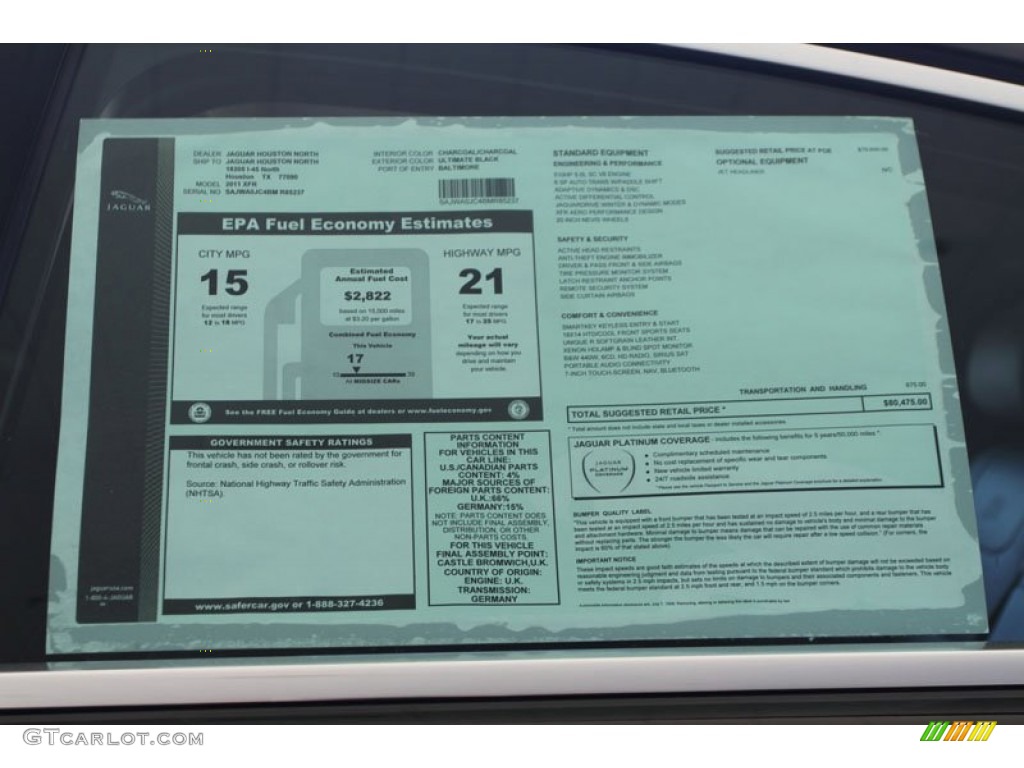 2011 Jaguar XF XFR Sport Sedan Window Sticker Photo #56066183