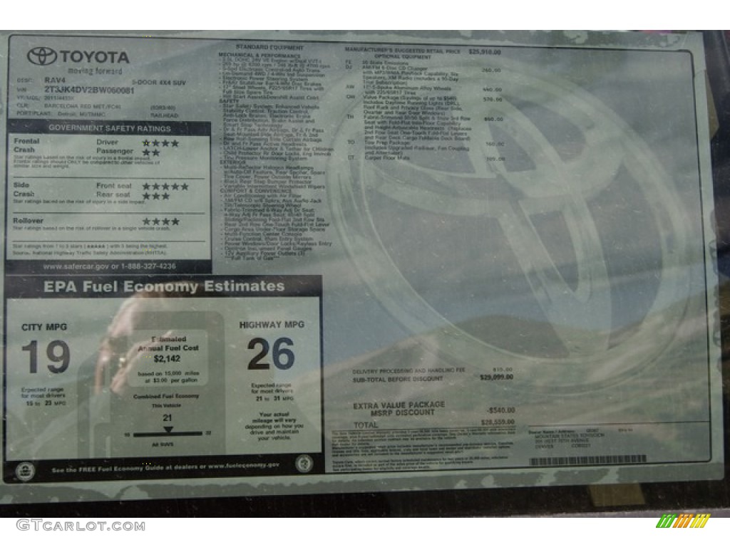 2011 Toyota RAV4 V6 4WD Window Sticker Photos