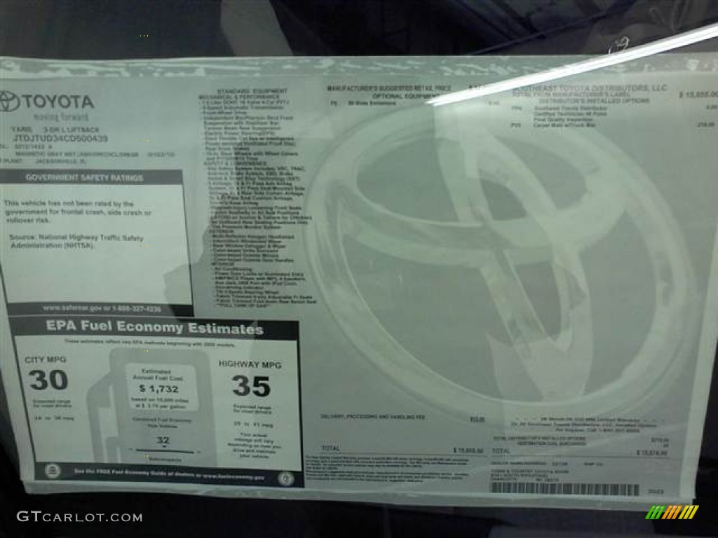 2012 Toyota Yaris L 3 Door Window Sticker Photo #56070584