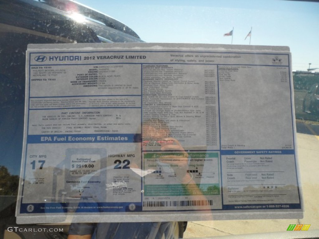 2012 Hyundai Veracruz Limited Window Sticker Photo #56079428