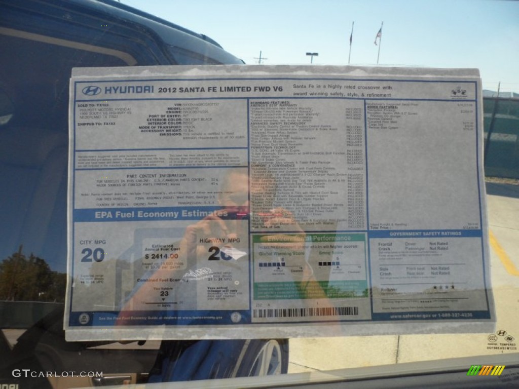 2012 Hyundai Santa Fe Limited V6 Window Sticker Photo #56081636