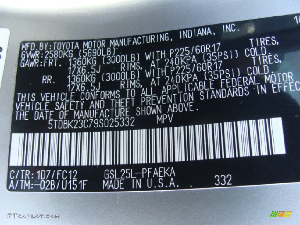 2009 Sienna Color Code 1D7 for Silver Shadow Pearl Photo #56088343