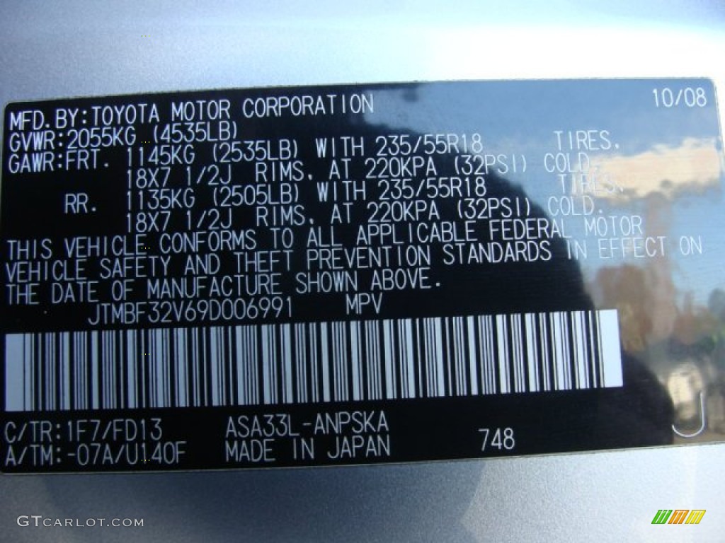 2009 RAV4 Color Code 1F7 for Classic Silver Metallic Photo #56088952