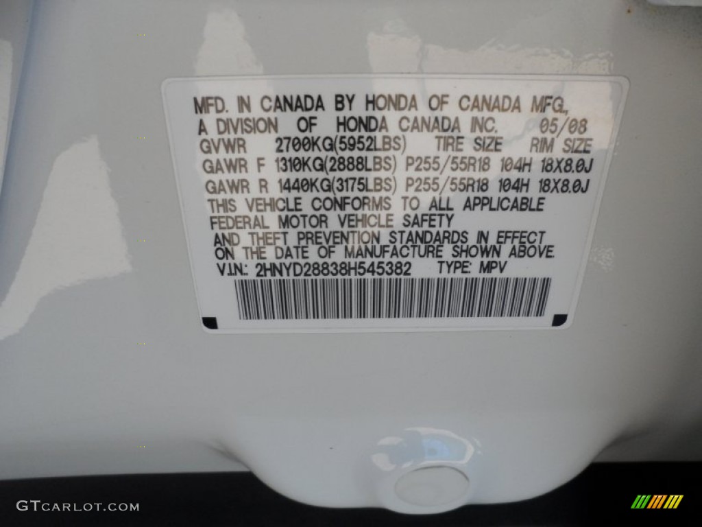 2008 Acura MDX Sport Info Tag Photo #56089390