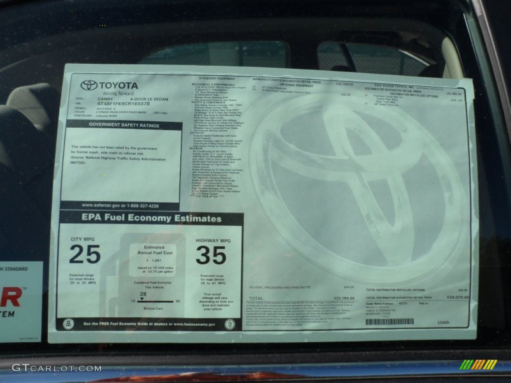 2012 Toyota Camry LE Window Sticker Photo #56094896