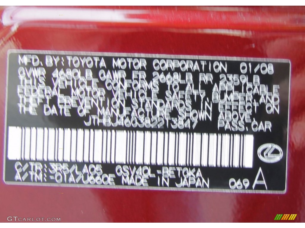 2008 ES Color Code 3R5 for Royal Ruby Red Metallic Photo #56094944