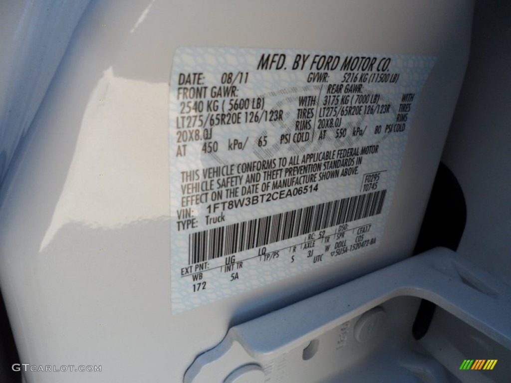 2012 F350 Super Duty Color Code UG for White Platinum Metallic Tri-Coat Photo #56095793