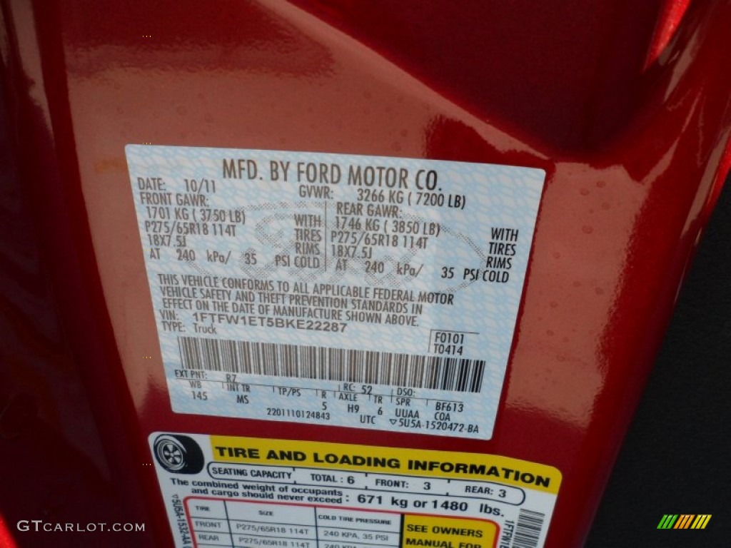 2011 F150 XLT SuperCrew 4x4 - Red Candy Metallic / Steel Gray photo #38