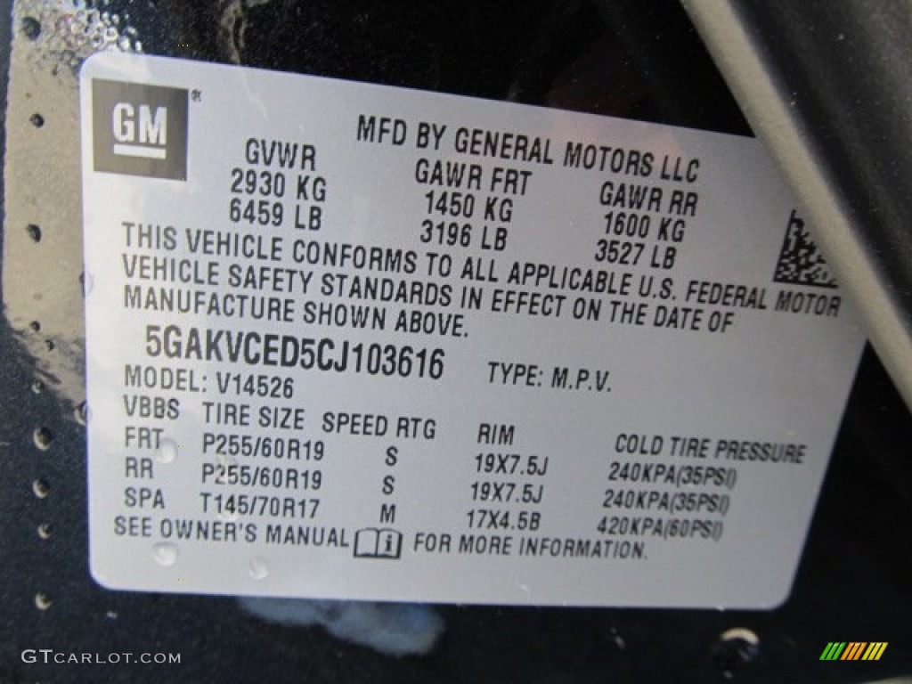 2012 Buick Enclave AWD Info Tag Photo #56120789