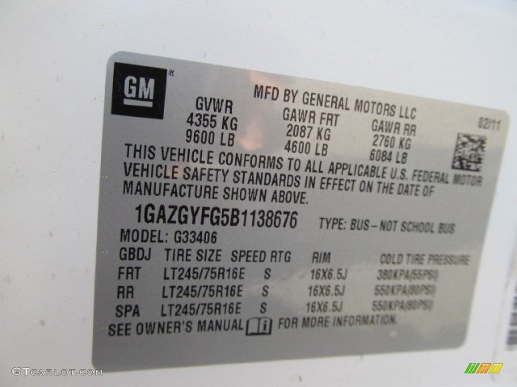 2011 Chevrolet Express LT 3500 Passenger Van Info Tag Photo #56121062