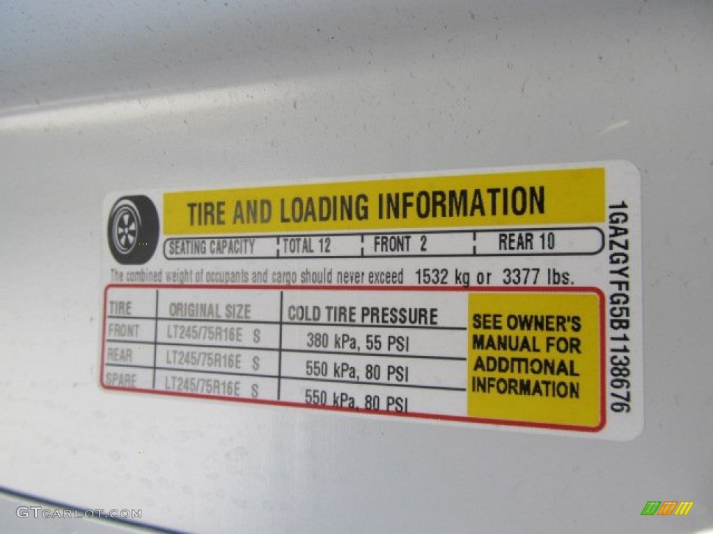 2011 Chevrolet Express LT 3500 Passenger Van Info Tag Photo #56121071