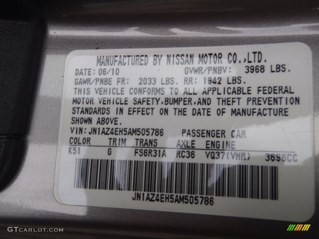 2010 370Z Color Code K51 for Platinum Graphite Photo #56126216