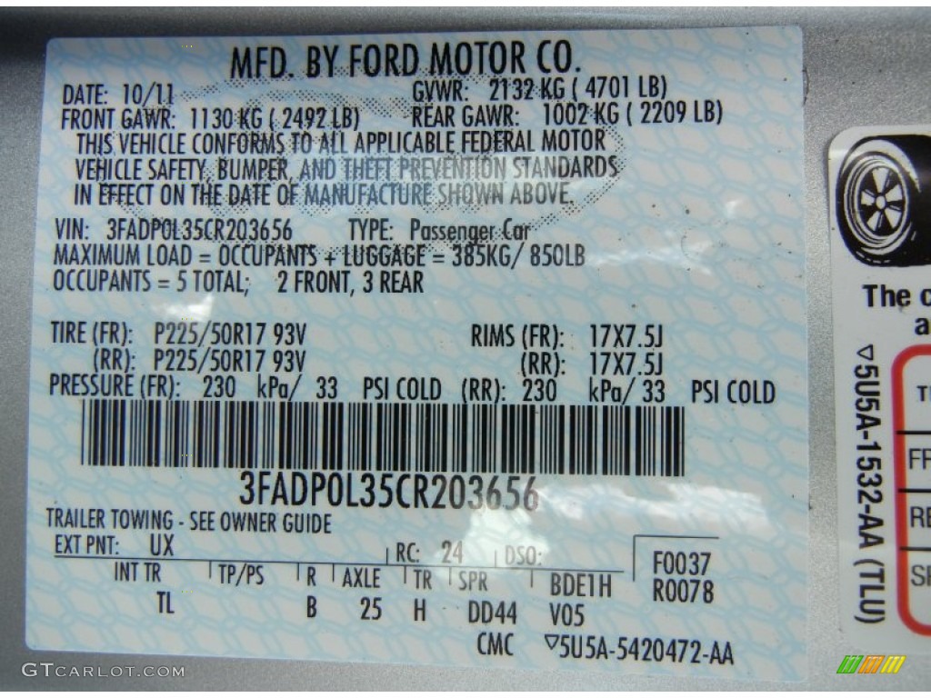 2012 Fusion Color Code UX for Ingot Silver Metallic Photo #56126495