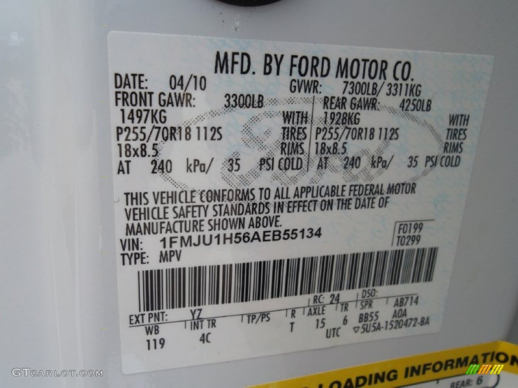 2010 Expedition Color Code YZ for Oxford White Photo #56128541