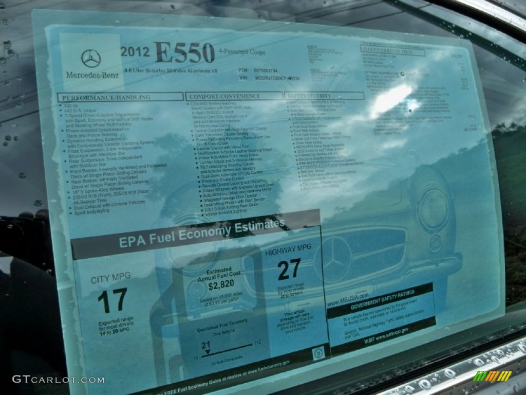 2012 Mercedes-Benz E 550 Coupe Window Sticker Photo #56139446