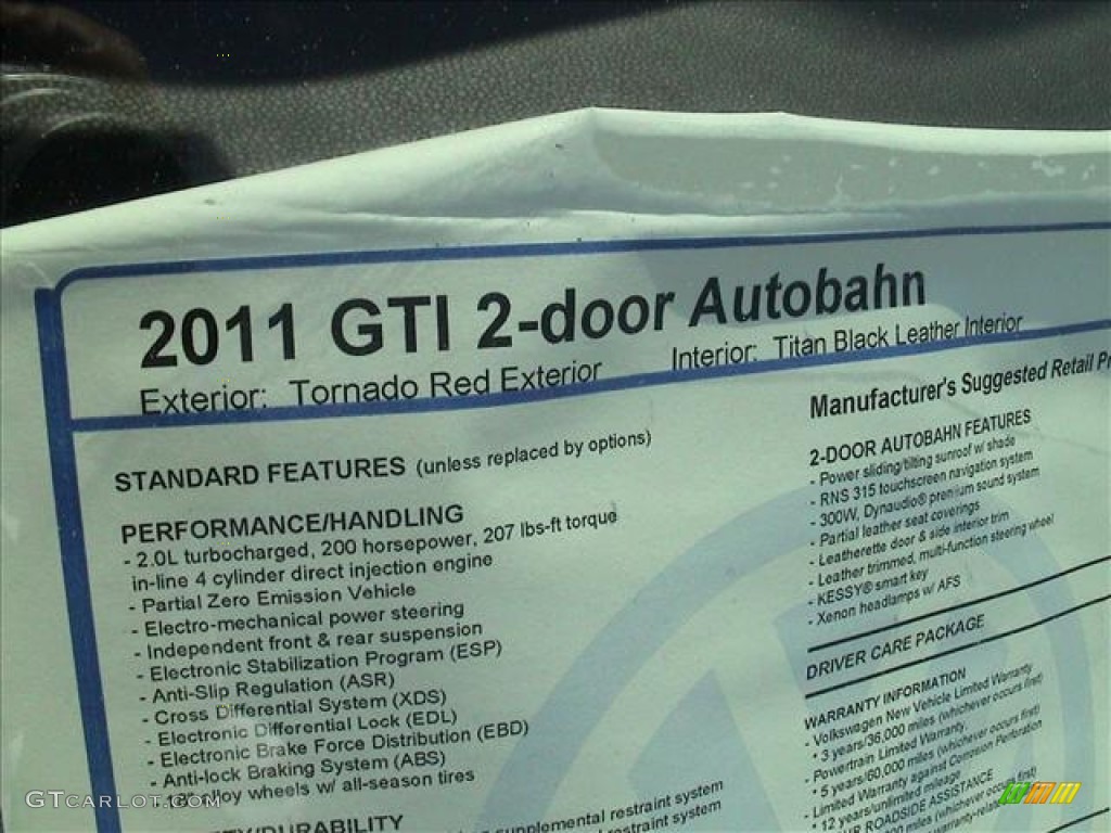 2011 Volkswagen GTI 2 Door Autobahn Edition Window Sticker Photo #56141753