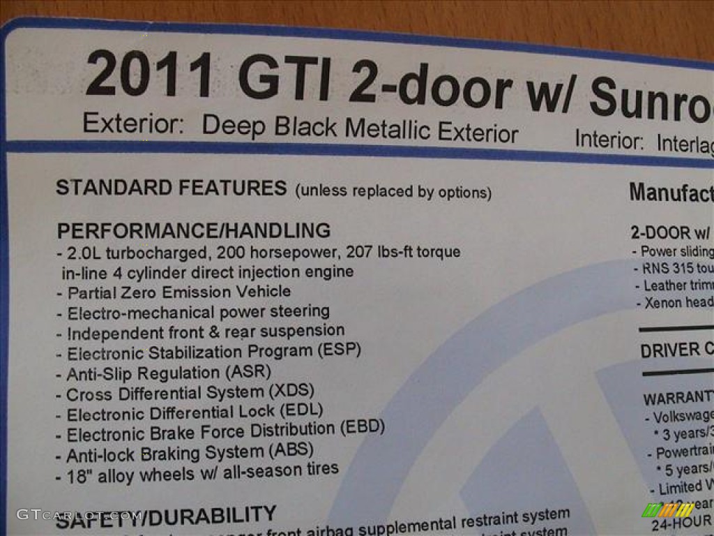 2011 Volkswagen GTI 2 Door Window Sticker Photo #56141948