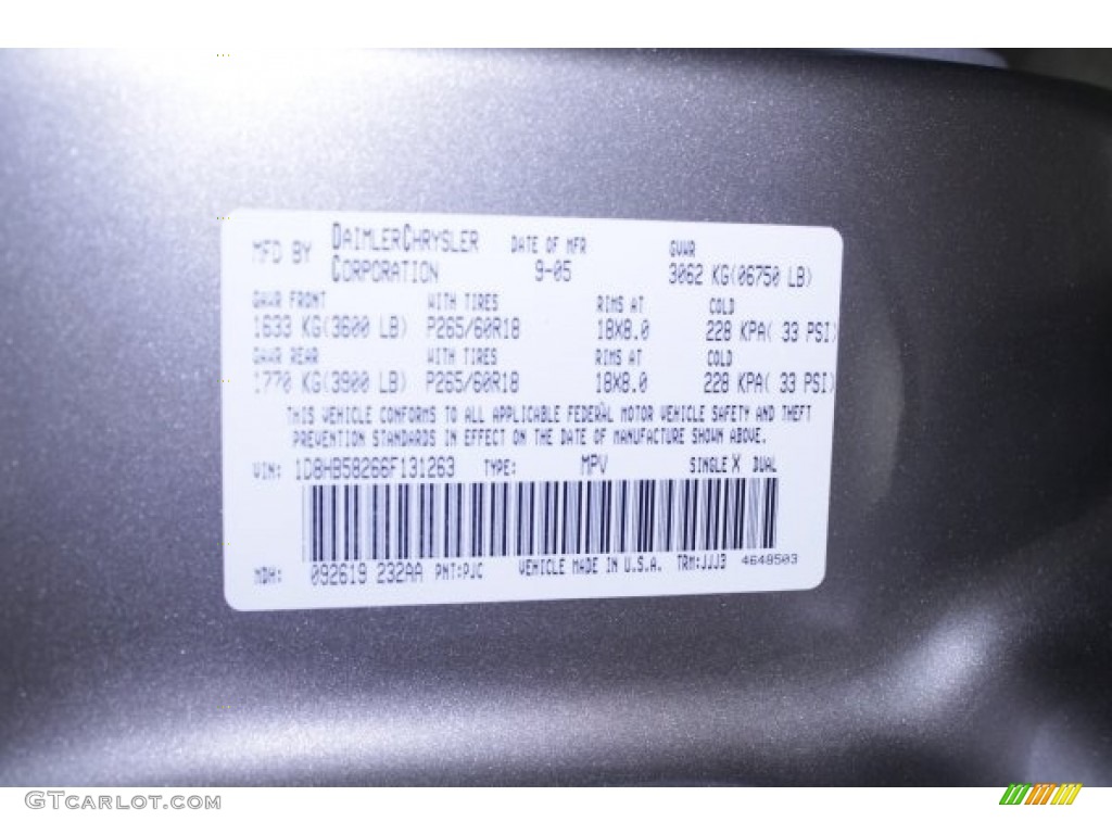 2006 Durango Color Code PJC for Light Khaki Metallic Photo #56142905