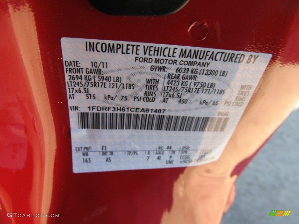 2012 F350 Super Duty XL Regular Cab 4x4 Chassis - Vermillion Red / Steel photo #19