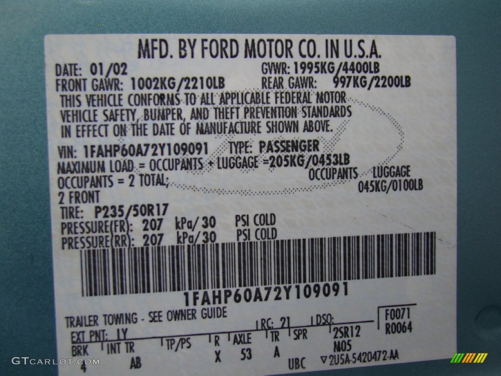 2002 Thunderbird Color Code LY for Thunderbird Blue Photo #56149808