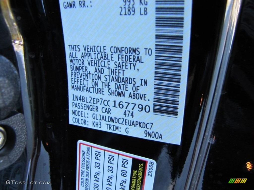 2012 Altima Color Code KH3 for Super Black Photo #56153024
