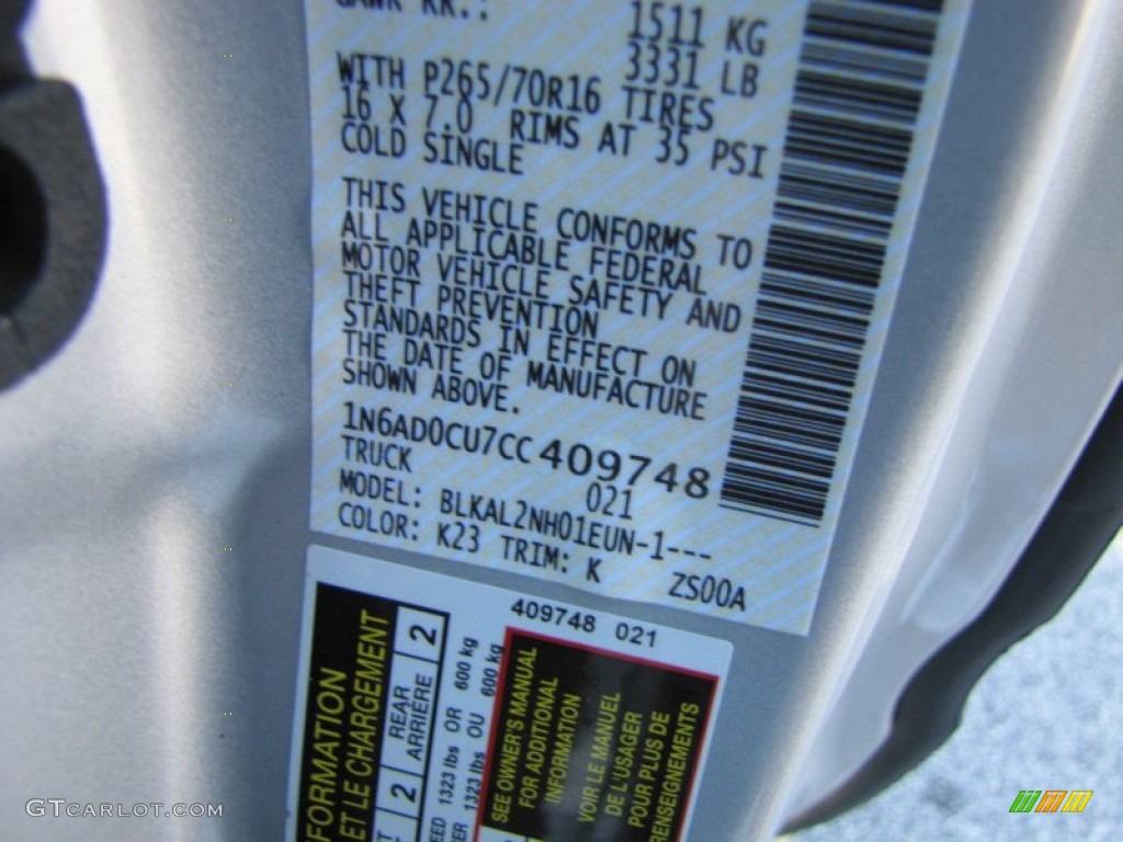 2012 Frontier Color Code K23 for Brilliant Silver Metallic Photo #56153204