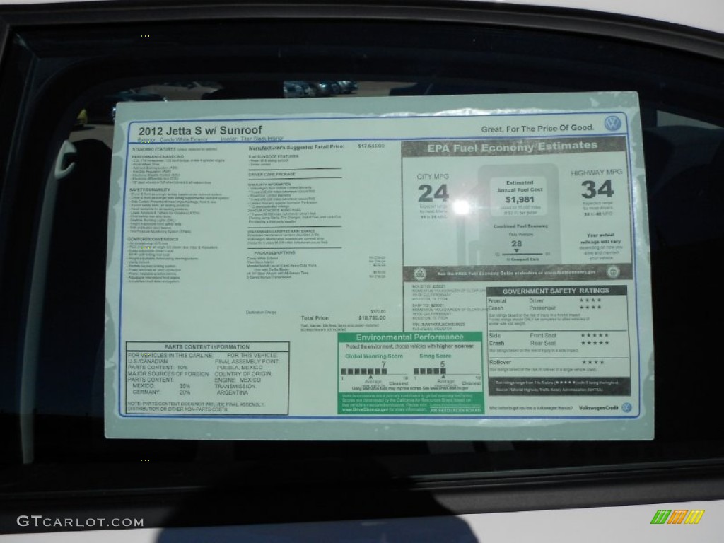 2012 Volkswagen Jetta S Sedan Window Sticker Photo #56153633